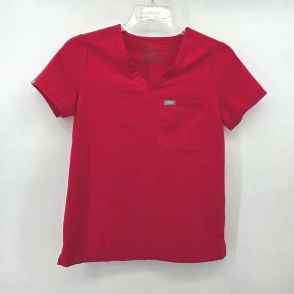 Figs Tops - FIGS Technical Collection Womens XS Red Casma V-Neck One-Pocket Scrub Top